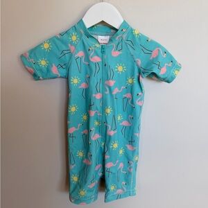 SOLD: Hanna Andersson Turquoise Pink Flamingo Zip Swim Suit 2T
